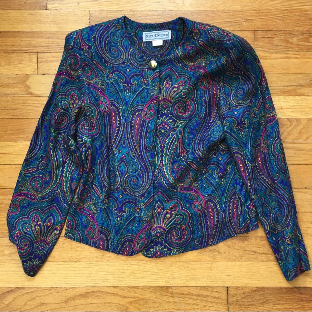 VTG 80s Norton McNaughton Paisley and Floral Blazer, 8 - Picture 5 of 13